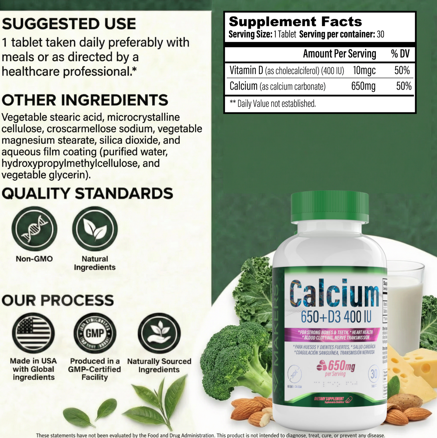 Calcium 650 + Vitamin D3 – Daily Use Formula