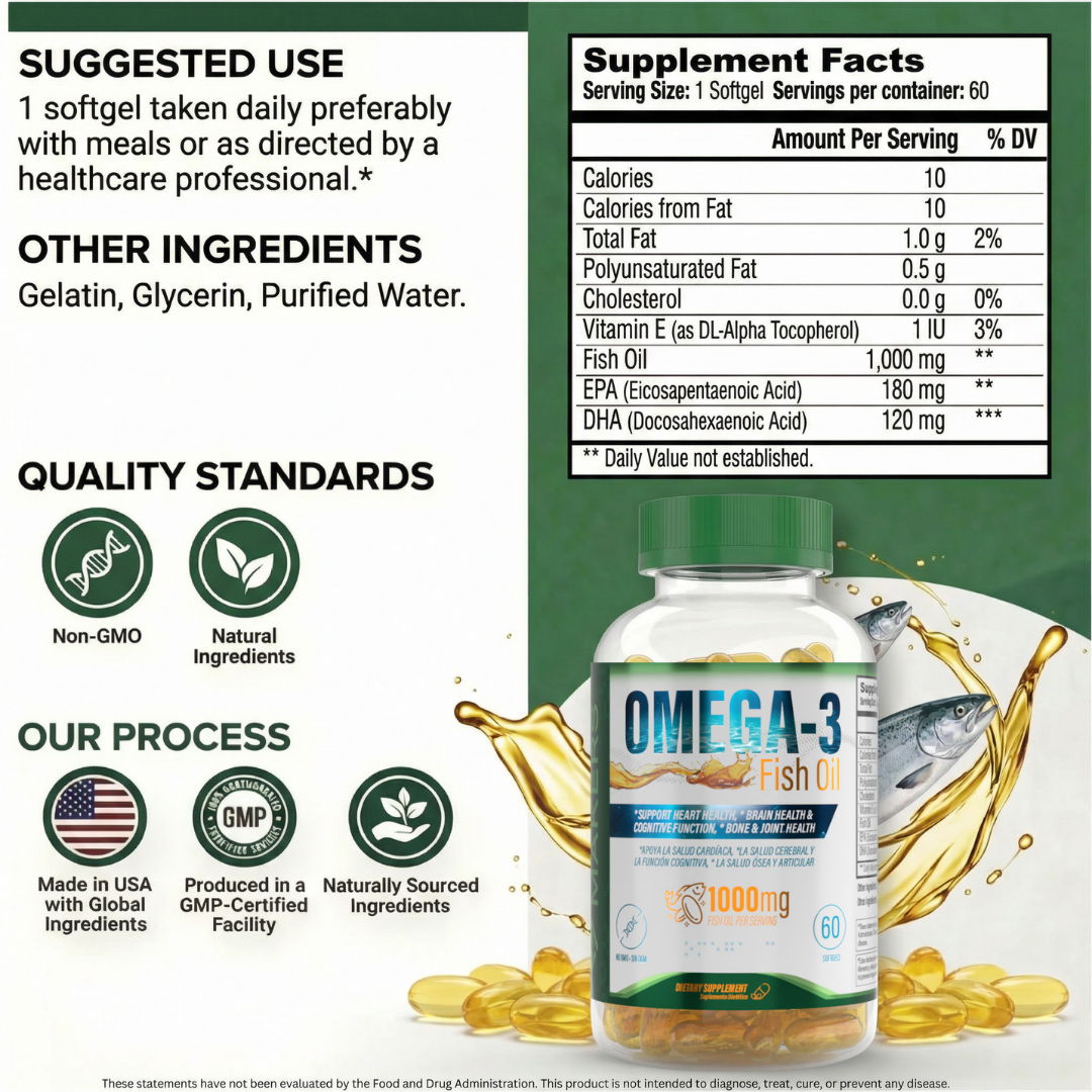 Omega-3 Fish Oil 1000mg – Daily Use Softgels