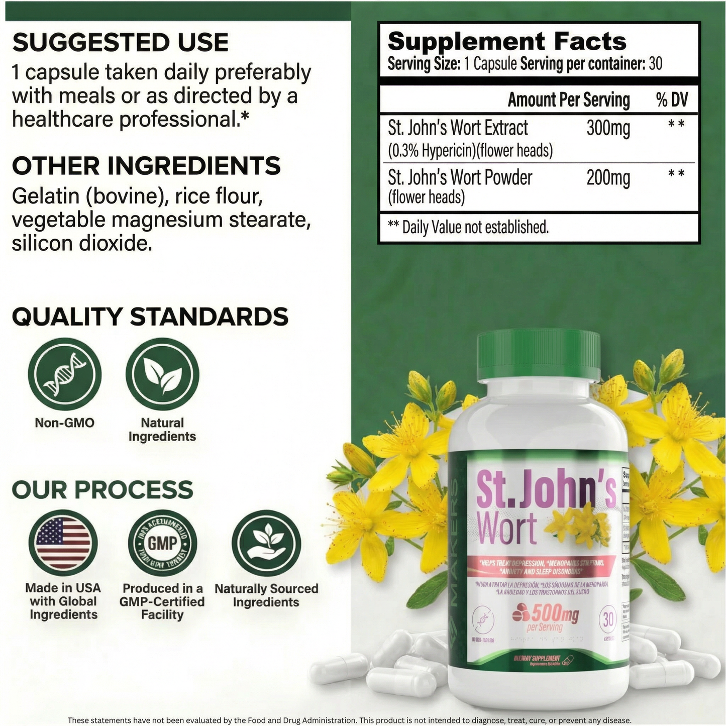 St. John’s Wort 500mg – Daily Use Herbal Capsules
